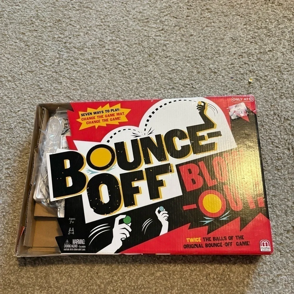 Bounce-off Blow Out! Complete set. 32 Balls, Sand timer, Tray, Game Mats